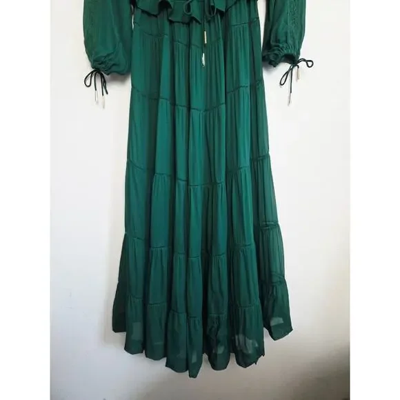 Zimmermann Green Maxi Dress US 4 Lace Tiered Long Sleeves Boho - Picture 8 of 12